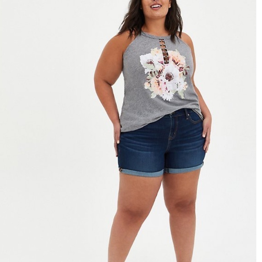 Torrid Grey Floral O-Ring Slim Fit Tank Top shirt plus size 5X nwt